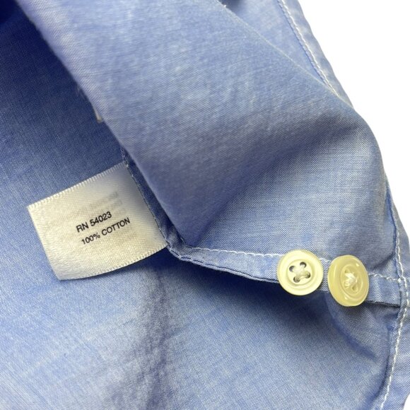 GAP Chambray Blue Cotton Ruffle Roll Tab Button Up Shirt - Picture 5 of 7